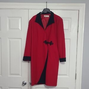 Elegant Red and Black Trench Coat Dress